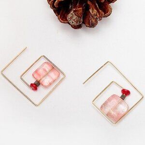 Square Threader red pink hematite Earrings